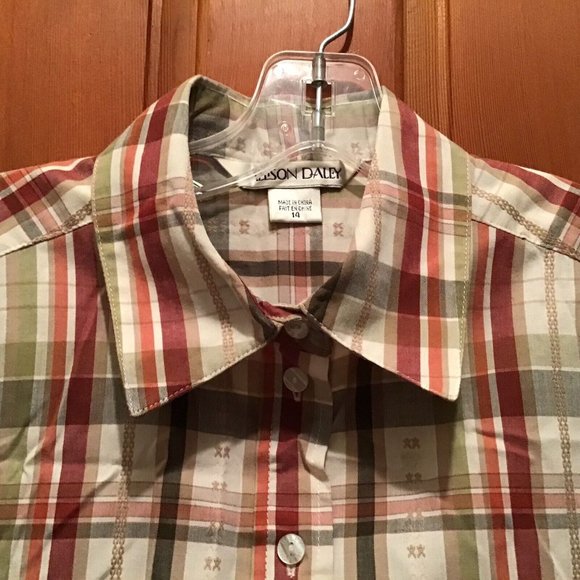 Allison Daley Womens Plaid 14 Blouse Button Roll Up Long Sleeve Fall Colors - Picture 3 of 9